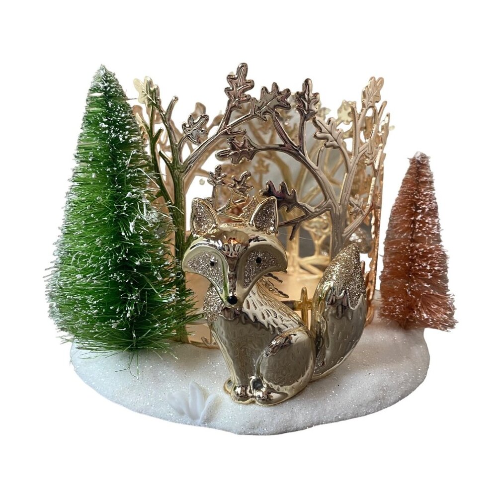 Bath And Body Works RARE 3 Wick Candle Holder Winter Scene - Fox Rabbit Squirrel